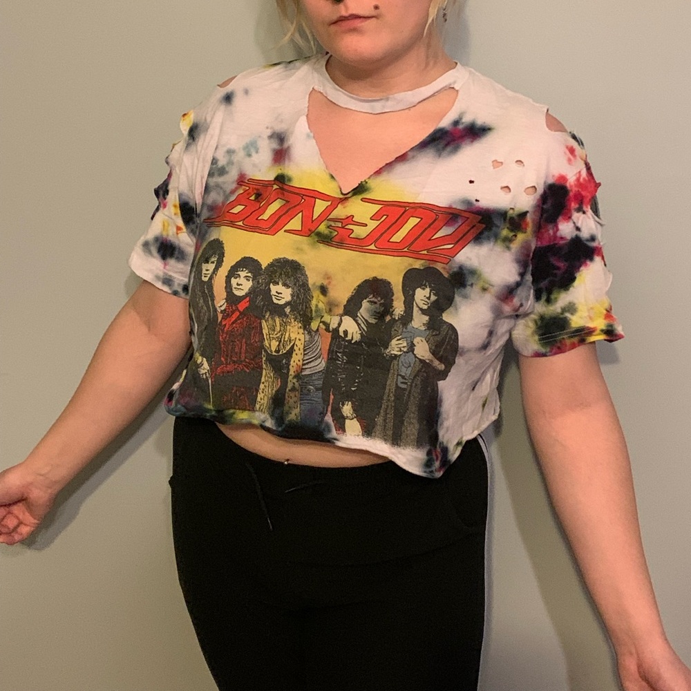 Tye dye Bon Jovi crop top